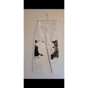 Men's SUPERMADE Graffiti Print White Straight Jeans, Size Large